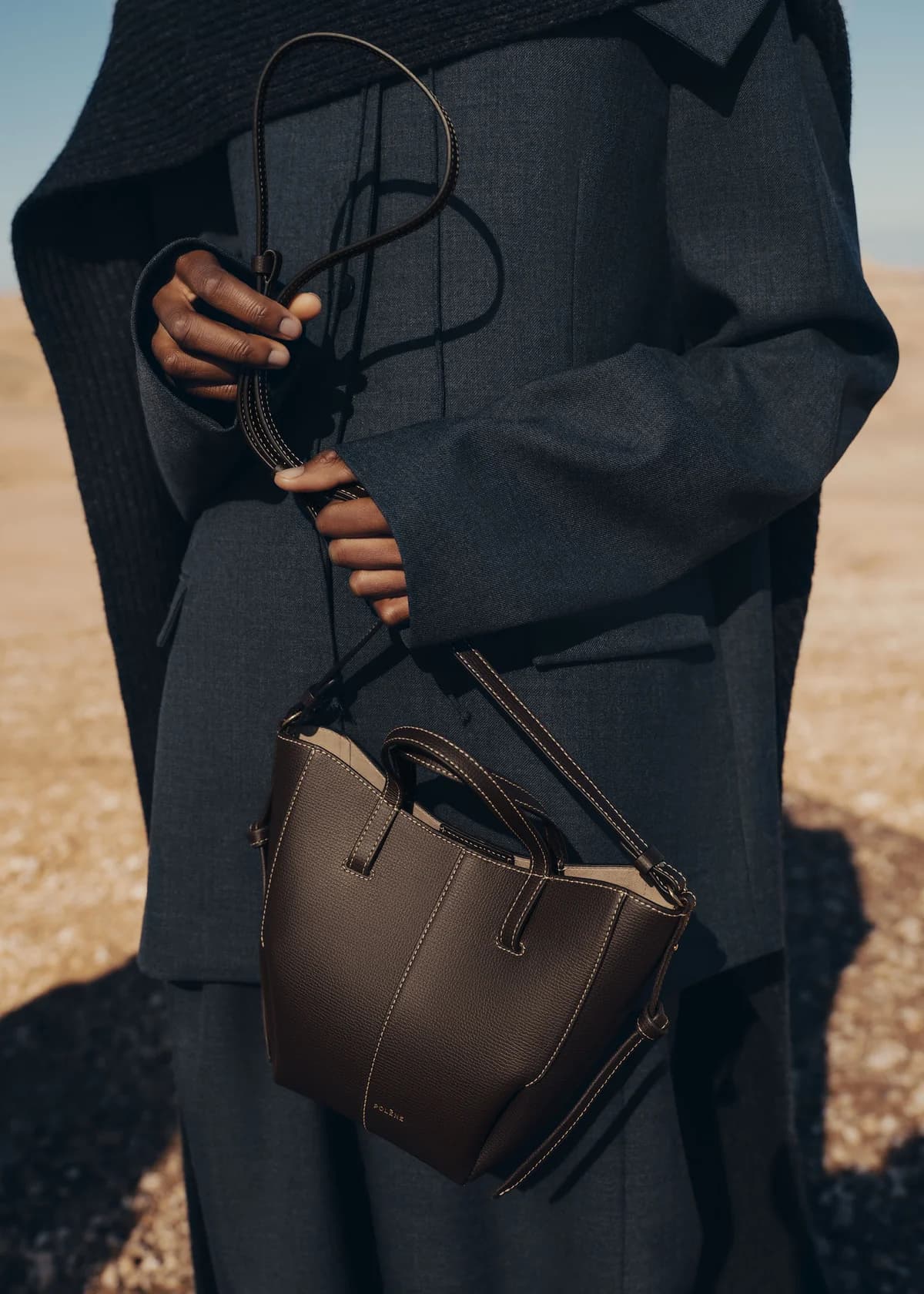 Polène Bag CYME MINI — Ebony Grained