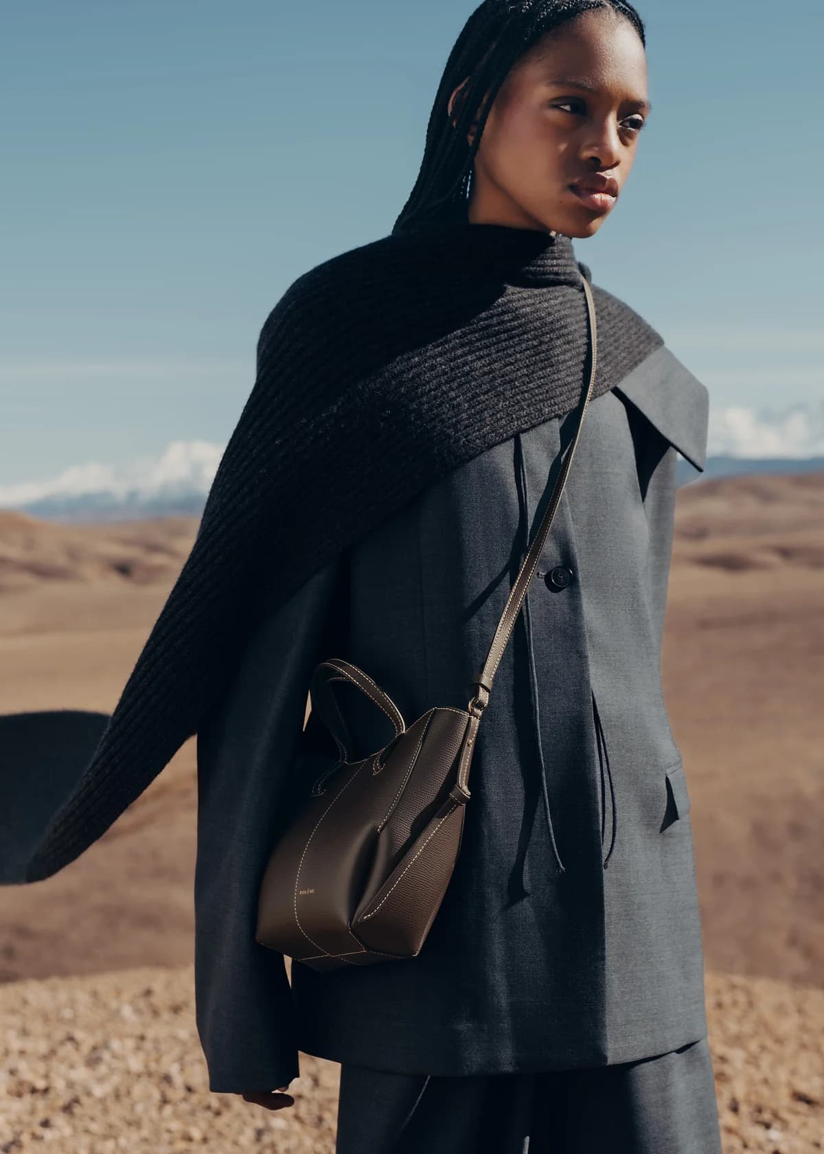 Polène Bag CYME MINI — Ebony Grained