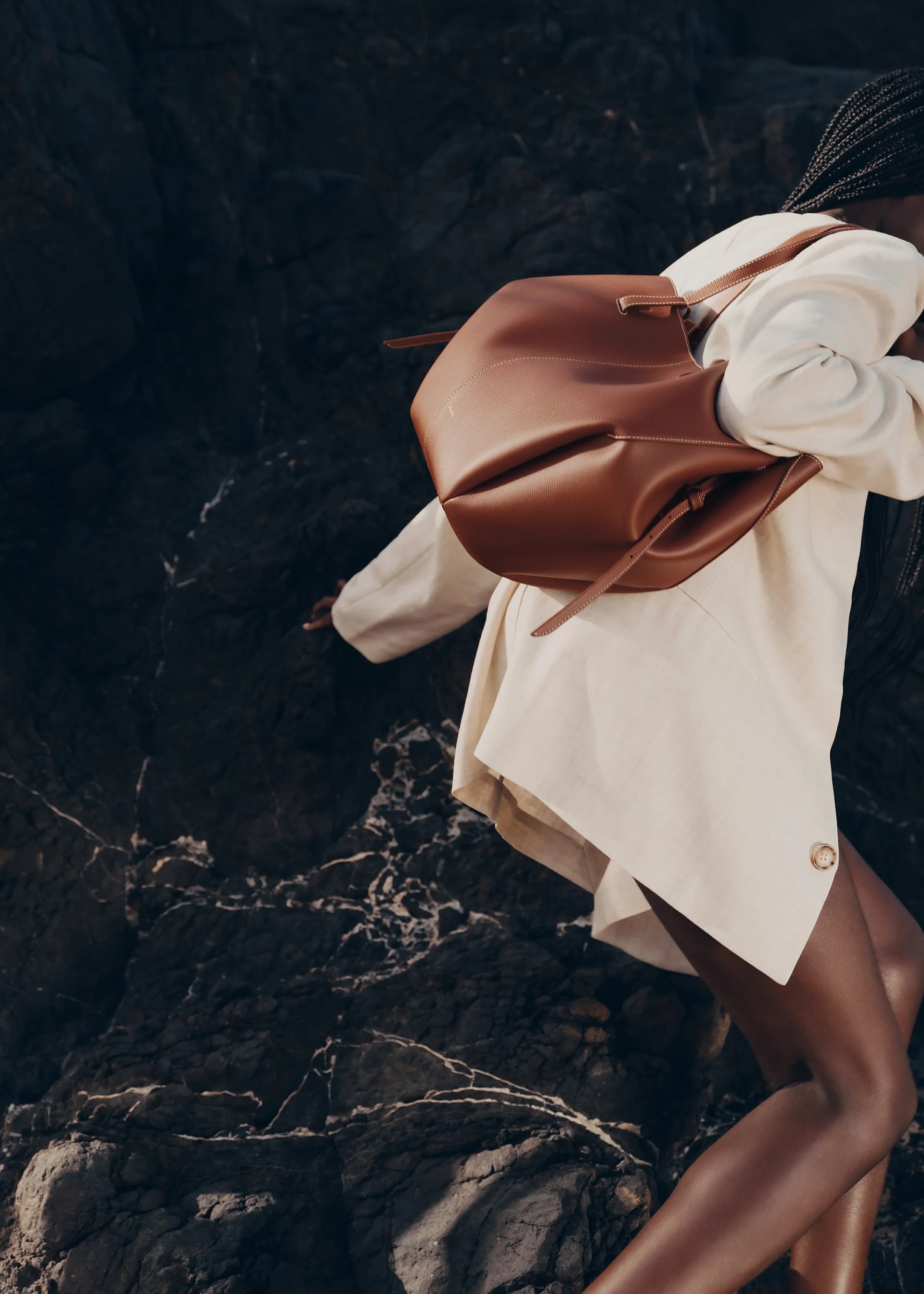 Polène Cyme Bag — Grained Cognac Leather