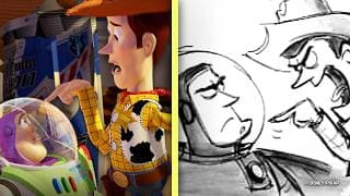 Toy Story Côte à Côte | Scène « Tomber avec panache » | Storyboards vs Film - Toy Story